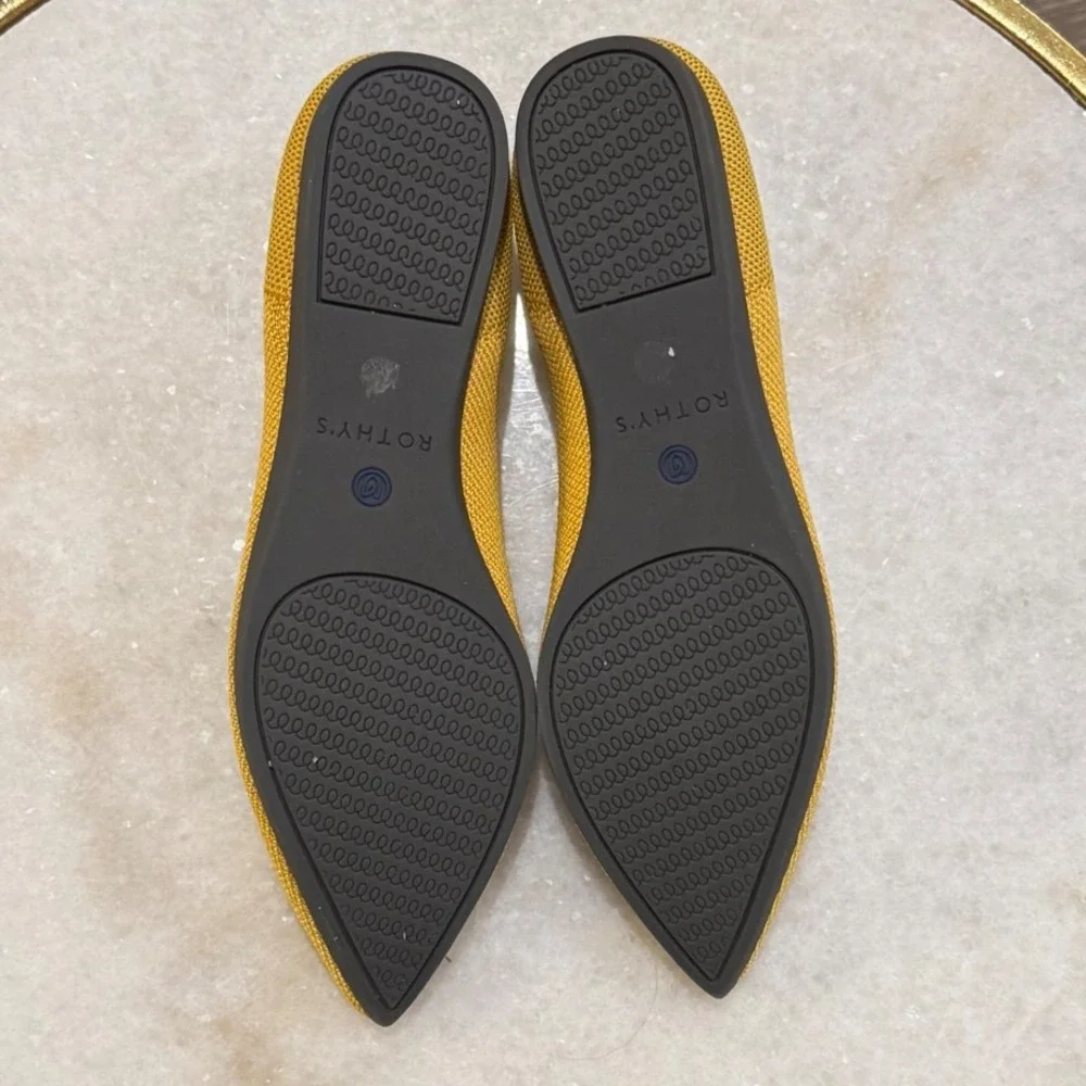 Rothy's The Point Flats Women's Size 5 Mustard Yellow Knit Pointed Toe Shoes - Picture 6 of 6
